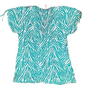 ViX Paula Hermanny Zebra Tunic Swim Cover Up Rayon Size Large Aqua Teal NWOT